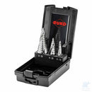 Assortimento RUKO ULTIMATECUT FLOWSTEP HSSE-Co5 da 3 frese a gradini, campi di foratura 5–12, 6–20 e 8–30 mm, in cassetta di plastica