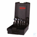 Assortimento RUKO ULTIMATECUT HSSE-Co5 RUnaTEC DIN 335 forma C a 90° da 5 pezzi, con svasatori Ø 6,3–25,0 mm in custodia