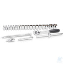 Set SATA da 24 pezzi con cricchetto da 1/2", 19 bussole esagonali metriche, prolunghe oscillanti, giunto universale e impugnatura a T.