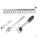 Set SATA da 17 pezzi con cricchetto da 1/2", bussole poligonali metriche, bussola per candele, prolunga oscillante e impugnatura flex