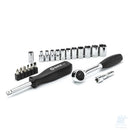 Contenuto del set SATA ST09521-02 con cricchetto, bussole metriche, inserti e accessori da 1/4"