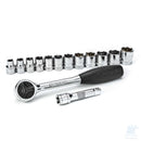 Set SATA da 14 pezzi con cricchetto a testa tonda da 3/8", prolunga e bussole esagonali metriche