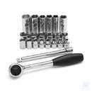 Set SATA da 22 pezzi con cricchetto a testa tonda da 3/8", bussole esagonali metriche, bussola per candele e prolunga