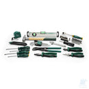 Componenti della cassetta Construction SATA ST09548G con bussole, pinze, cacciaviti, martello, livella e accessori