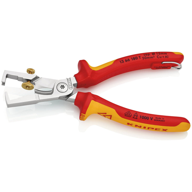 StriX®, Pinza spelacavi con cesoia per cavo, cromata manici materiale bicomponente VDE Knipex