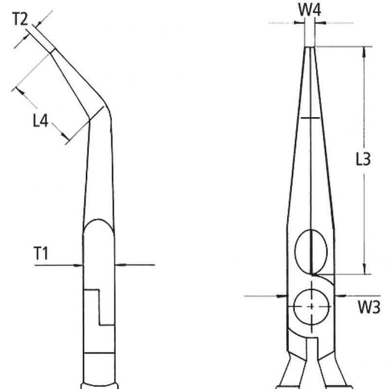 Pinza becchi di cicogna mezzotondi inclinati °, cromata, manici bicomponente isolati VDE Knipex