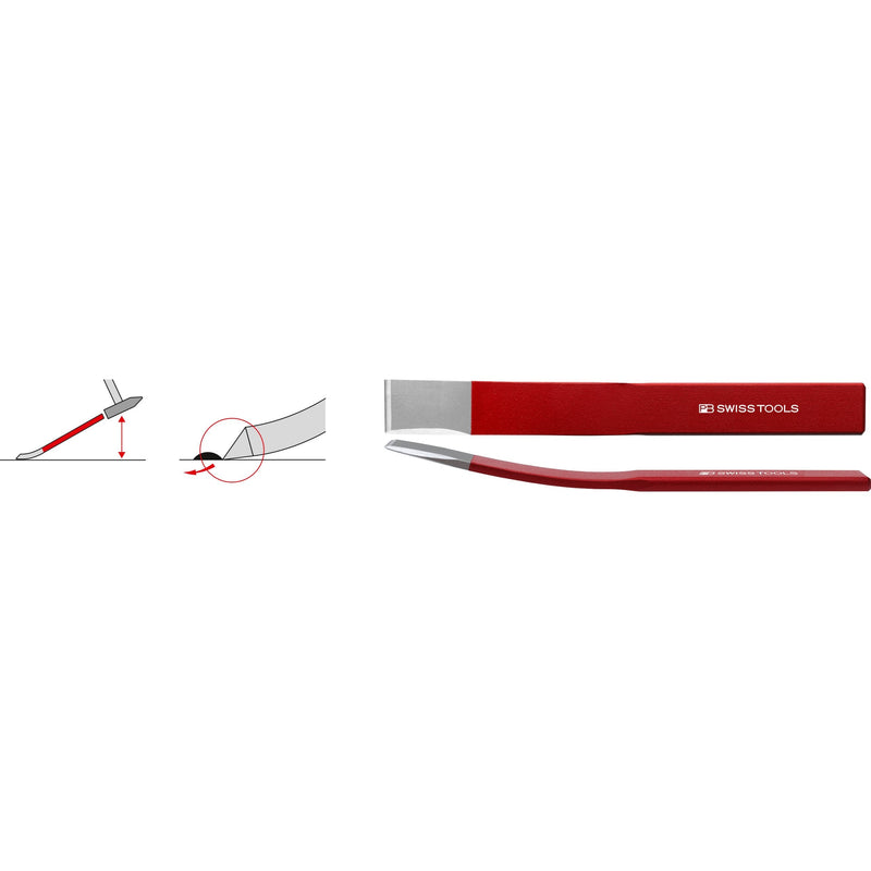 PB Swiss Tools 804.Bent Scalpello piatto sottile tagliente laterale piatto piegato rosso 26x235