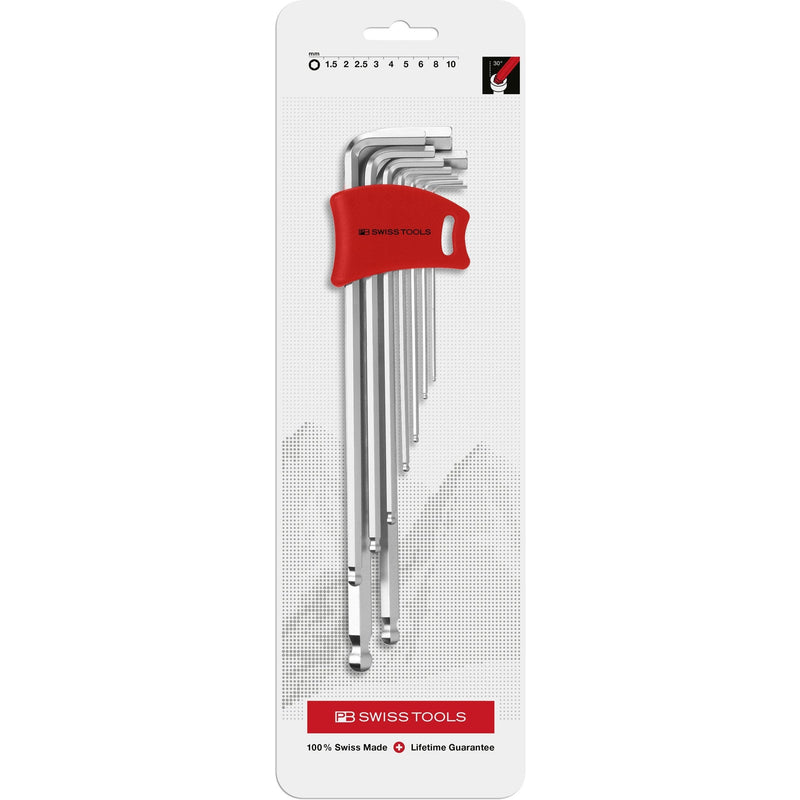 PB Swiss Tools 212.LDH-10CN Assortimento chiavi esagonali a L lunghe Ball-end, cromate - 9 pezzi