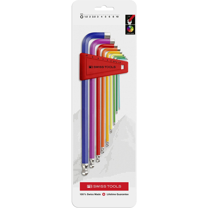 PB Swiss Tools 212.LH-10RBCN Assortimento chiavi esagonali colorate a L lunghe Ball-end - 9 pezzi