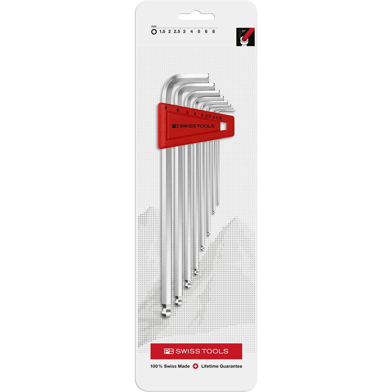 PB Swiss Tools 212.LH-8CN Assortimento chiavi esagonali a L cromate lunghe Ball-End - 8 pezzi