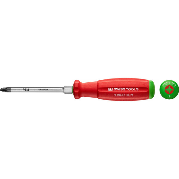 PB Swiss Tools 8192.S2-100 Cacciavite SwissGrip Pozidriv Con Esagono Pz 2x100