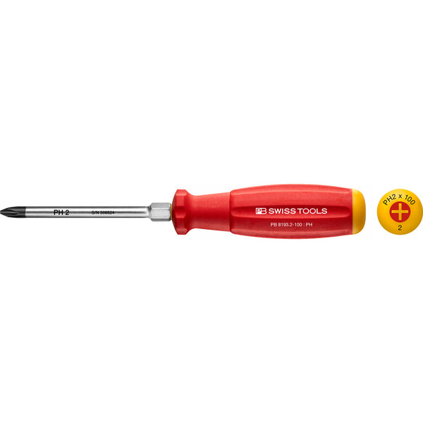 PB Swiss Tools 8193.2-100 Cacciavite SwissGrip Phillips Con Esagono Ph 2x100