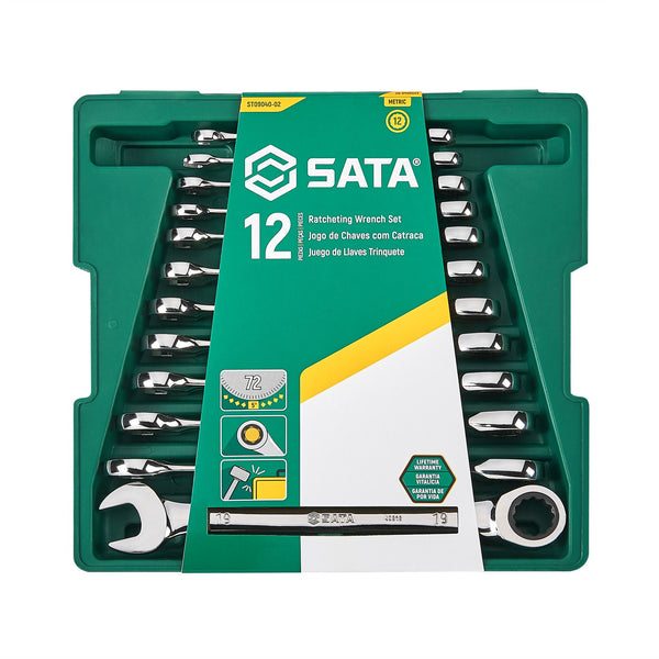 Sata ST09040-02 Set Chiavi Combinate a Cricchetto Piatte 12 pezzi