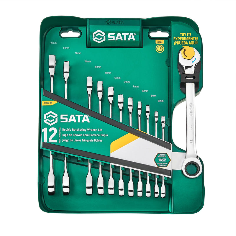 Sata ST09066-02 Set Chiavi Combinate a Cricchetto e Recupero 12 pezzi